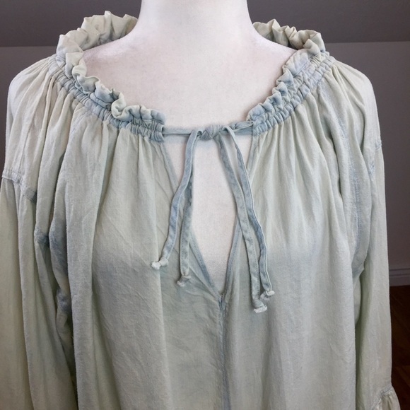 Free People Alpine Denim Top Size Small Long Sleeve Peasant Style - Picture 7 of 13